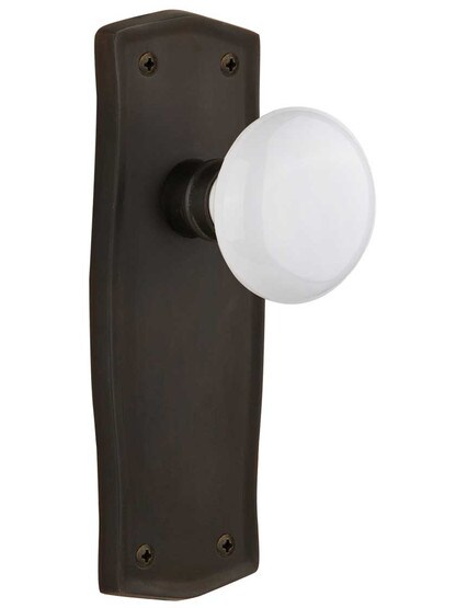 Prairie Door Set with White Porcelain Knobs - No Keyhole in Oil-Rubbed Bronze .